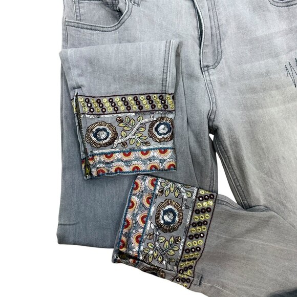 Desigual Women's Skinny Exotic Jeans Gray Denim Sequin Embroidered Size 34 - Picture 6 of 6